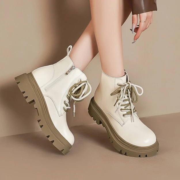 小码女靴撞色厚底马丁靴女2024秋冬季新款靴子芒果头英伦风短靴女