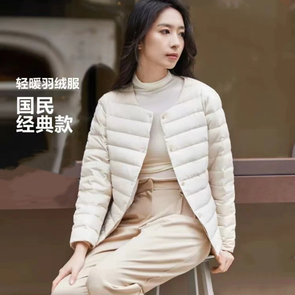 宝藏衣橱 F552 U家同款轻薄款白鸭绒内胆圆领鸭绒外套百搭女款