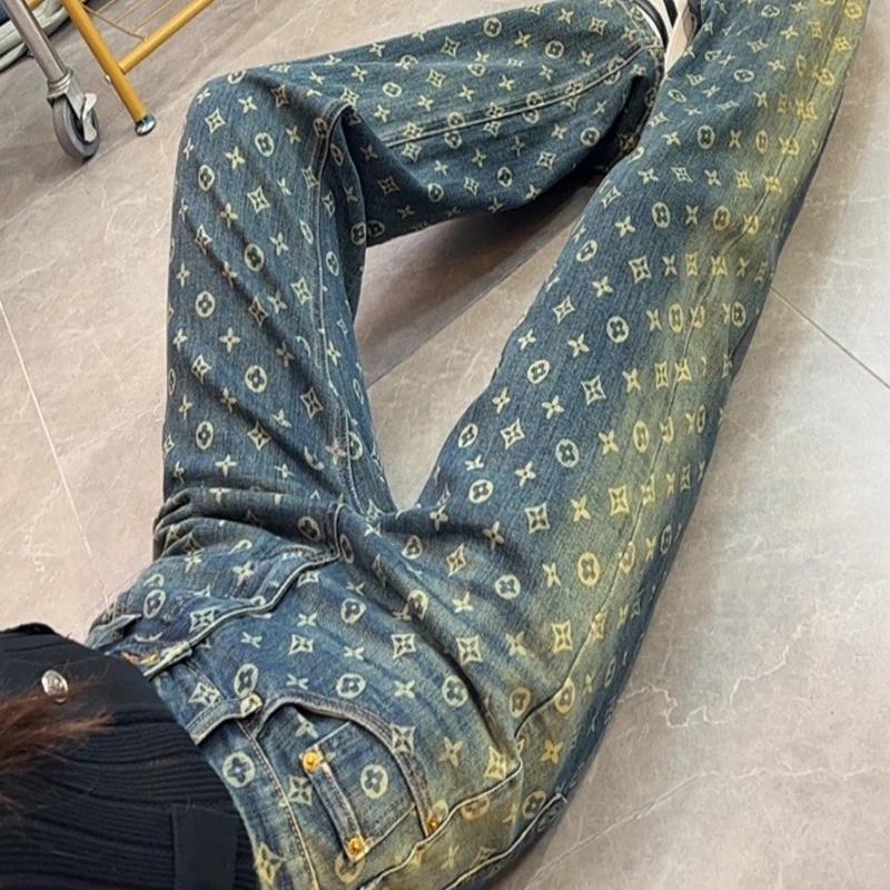 2025新款提花牛仔长裤时尚百搭上身巨显瘦休闲气质直筒裤