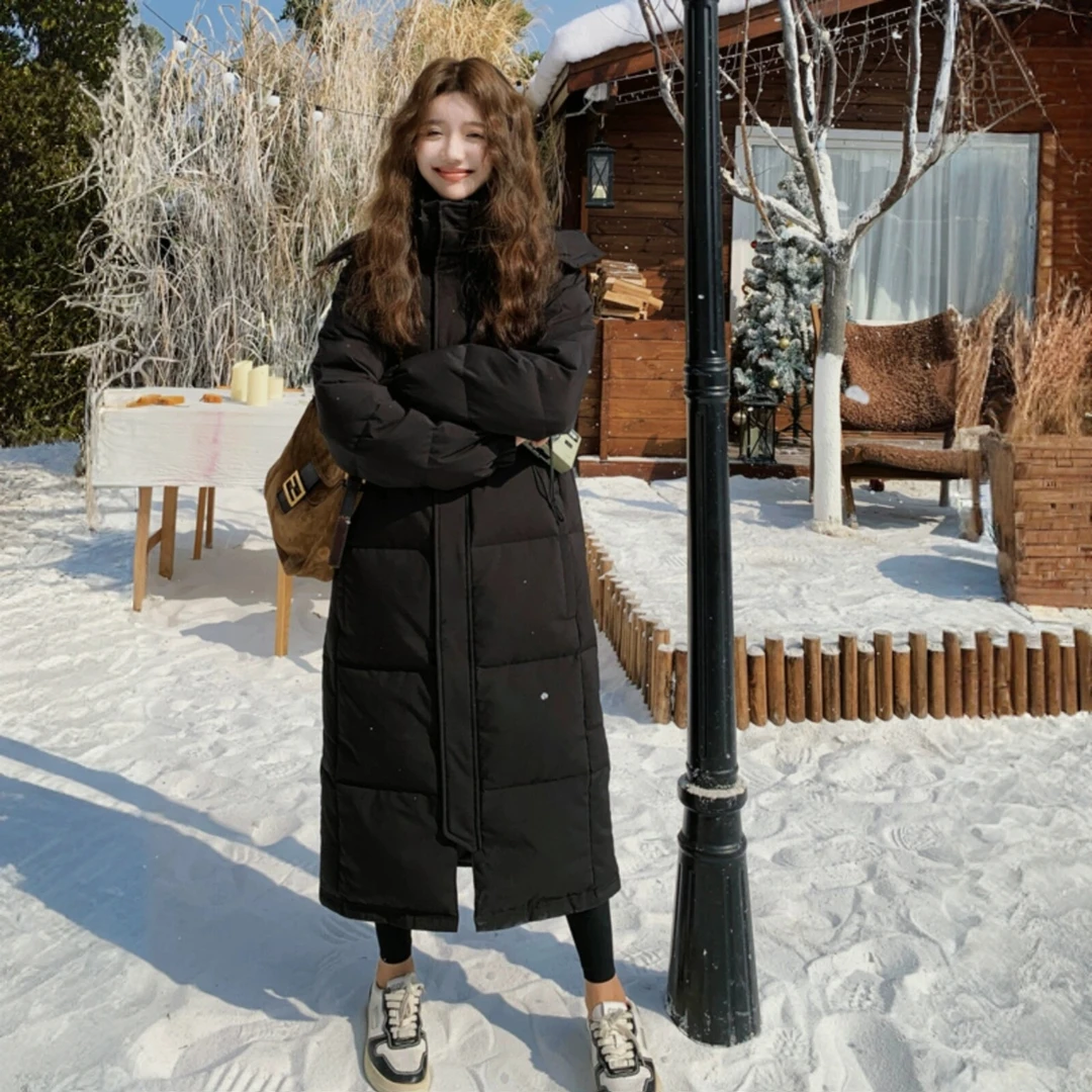 黑色中戏同款棉服女中长款加厚加长棉衣过膝学院情侣棉袄外套