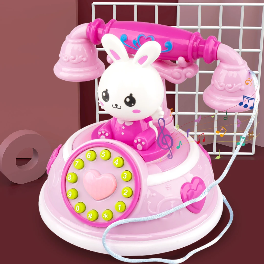 儿童复古卡通座机早教益智故事机模式仿真电话机灯光音乐玩具女孩