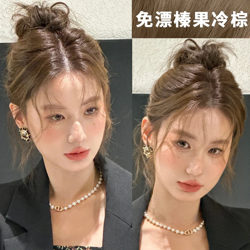 免漂榛果冷茶色染发剂泡泡自己在家染2025流行色染头发膏女