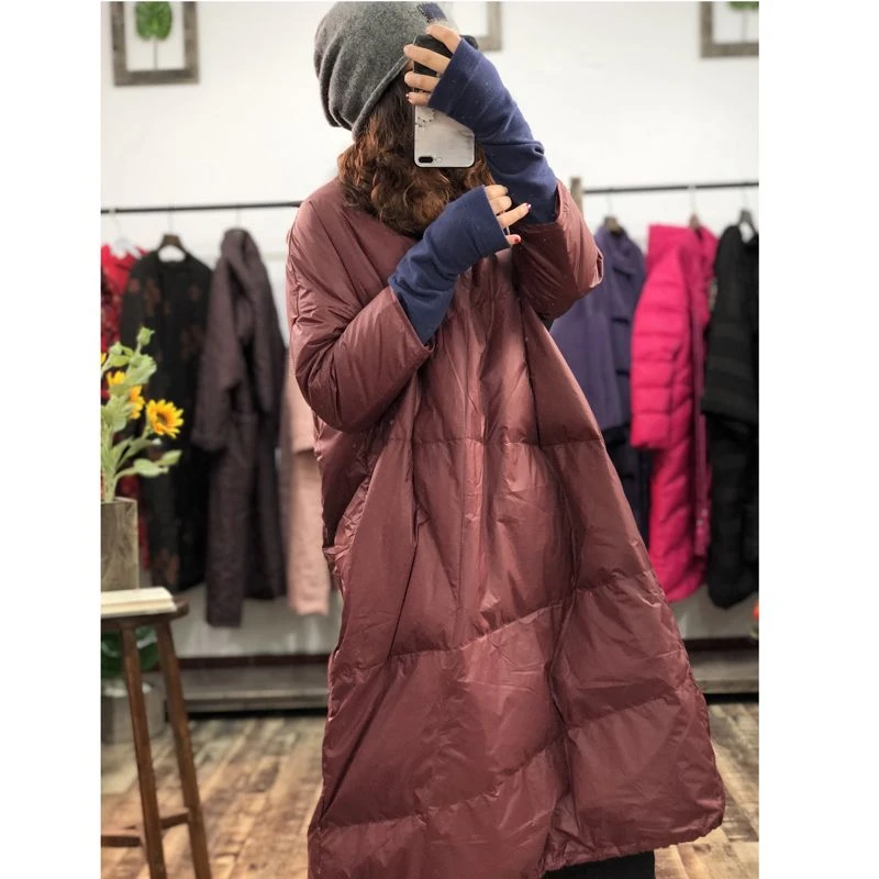 冬文艺复古大码套头羽绒服连衣裙女慵懒风鸭绒宽松气质保暖羽绒服