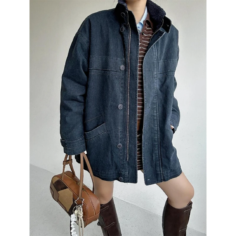 复古90S酵素洗丹宁牛仔猎装工装外套棉服厚外套