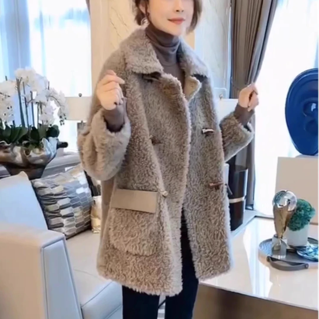 秋冬海宁高端羊羔毛颗粒羊剪绒皮毛外套一体女小个子纯羊毛百搭