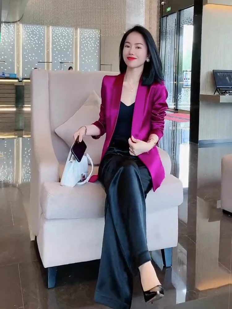 2025年春季新款醋酸西装套装外套女高端百搭气质纯色显瘦轻奢上衣