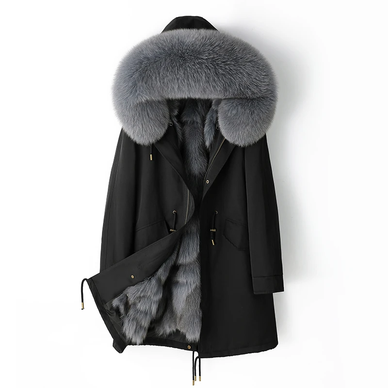 涵双语派克服男款海宁可脱卸皮毛一体冬季保暖中长款加厚连帽修身