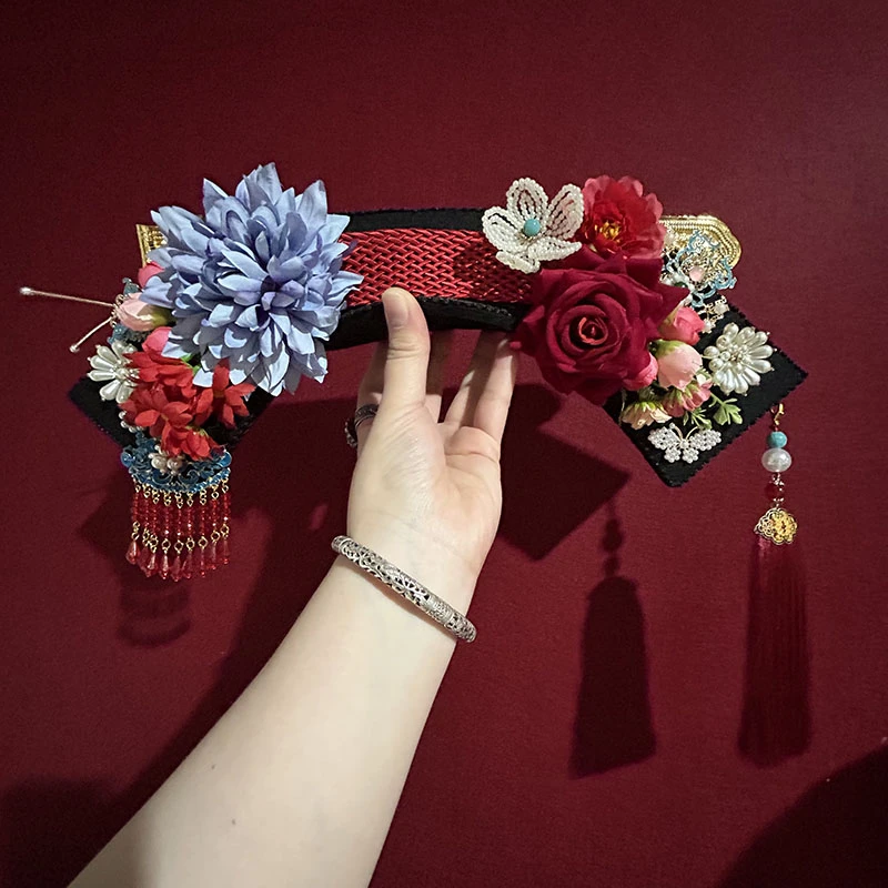 清朝格格旗头大拉翅流苏发簪后宫妃嫔贵妃皇后花朵小两把头古风