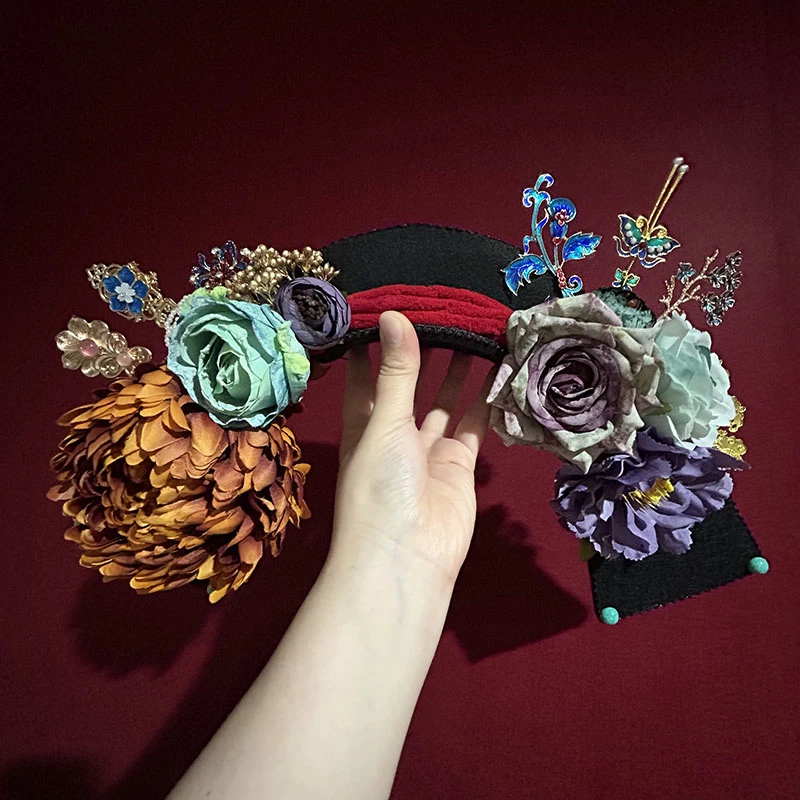 中式手工头饰品复古宫廷清朝旗头大拉翅流苏发簪古风轻奢发饰