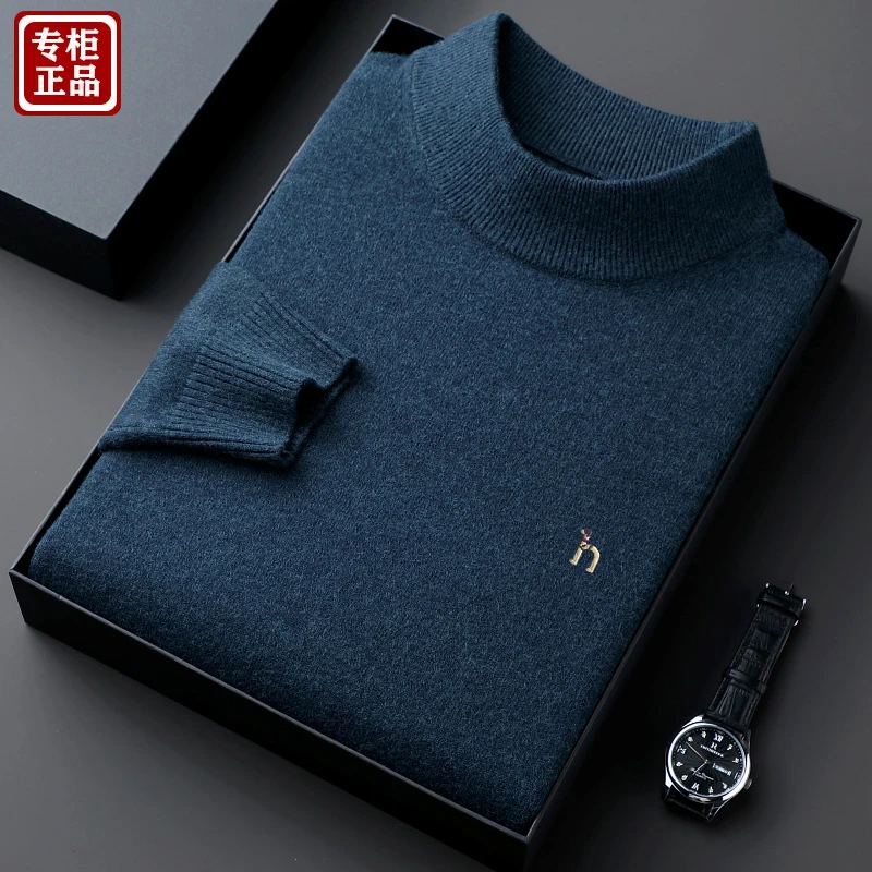 奥特莱斯撤柜半高领高档男士打底衫纯色加厚针织衫100%羊毛衫毛衣