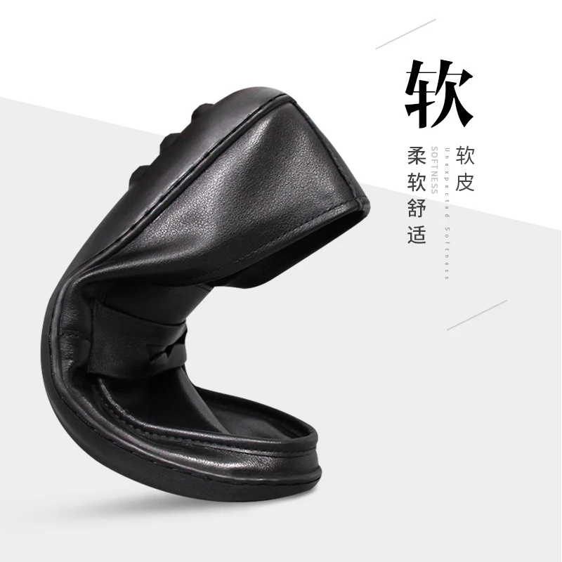 头层牛皮夏季商务休闲皮鞋舒适软底驾车鞋一脚蹬套脚懒人豆豆鞋