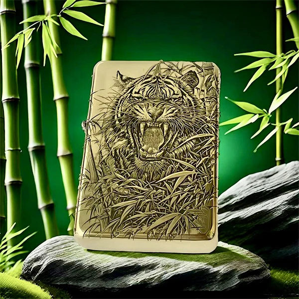高风亮节，虎嗅蔷薇，盔甲黄铜平头双面浮雕打火机燃情个性创意原创