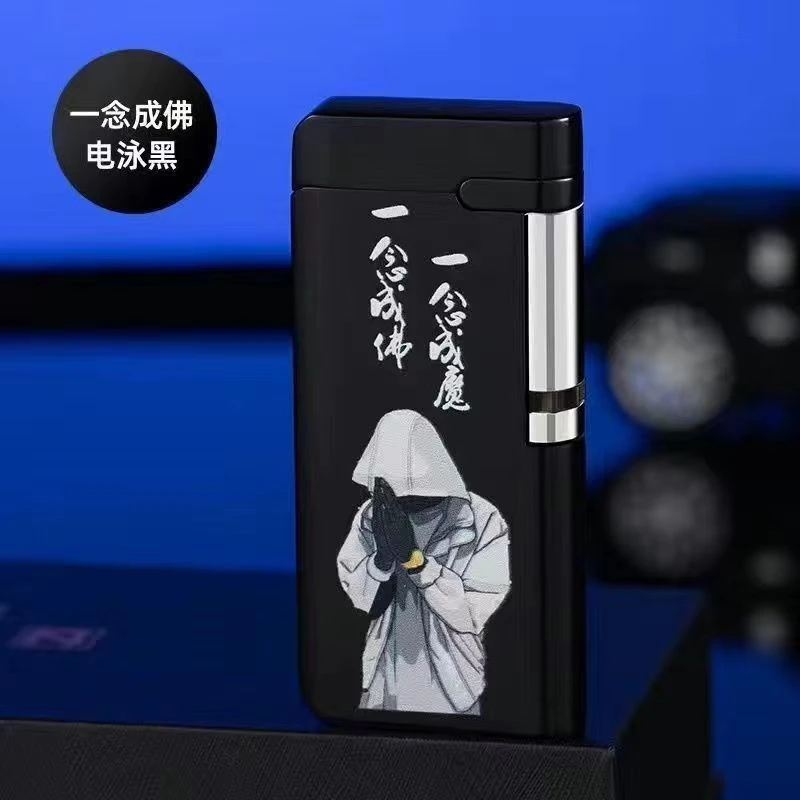 晨龙新款电磁感应气机防风直冲侧滑轮点火，玫红色火焰高颜值礼品