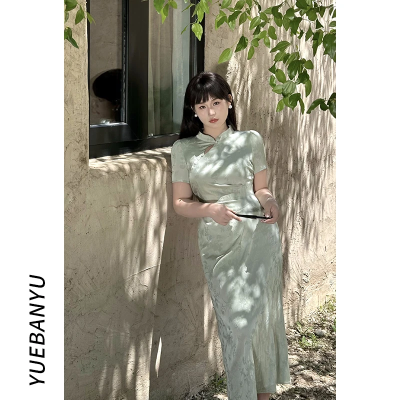 月半鱼现货【明月松间照】中式风改良旗袍连衣裙显瘦夏季日常连衣裙