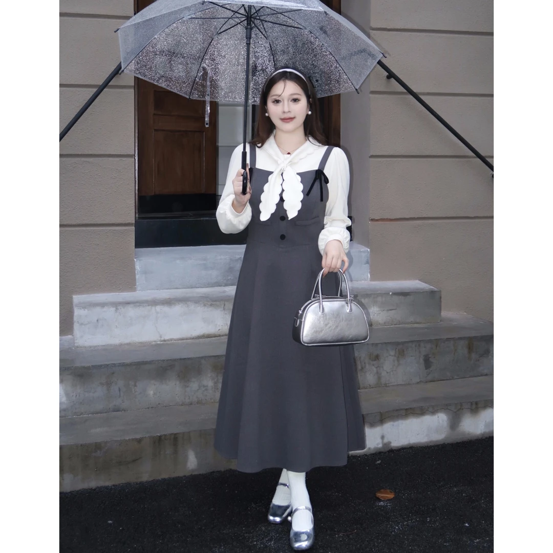 月半鱼【半岛舞会】法式学院风连衣裙女秋冬收腰显瘦高级感背心长裙