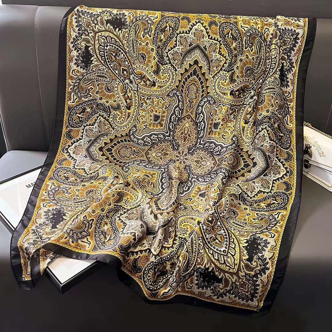 【 卢浮宫】丽锦缎90*180女士洋气丝巾长条披肩薄款高档围巾