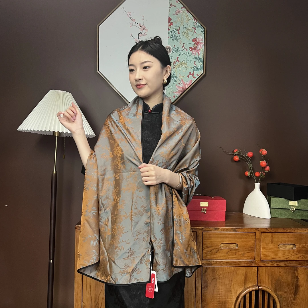 【竹隐】70*180云锦优雅中国风高端透孔百搭丝巾新中式大披肩313