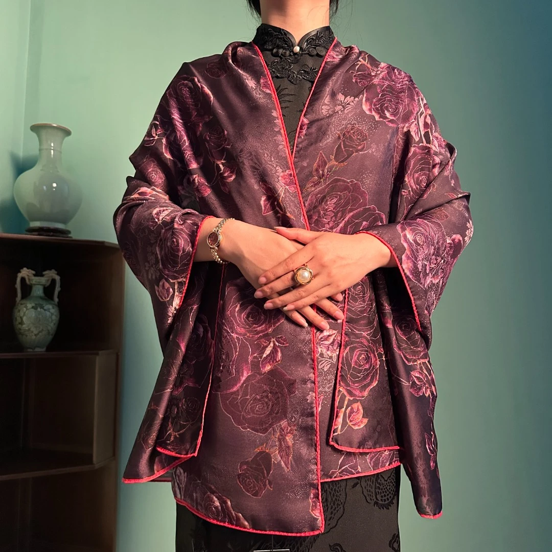 猫掌柜【紫遇】香韵花椤纱双面优雅风中国风暗提花高端长巾百搭