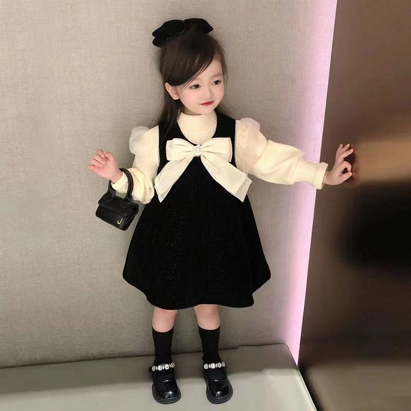 女童春秋2023新款儿童加绒小香风洋气连衣裙宝宝生日礼服公主加厚