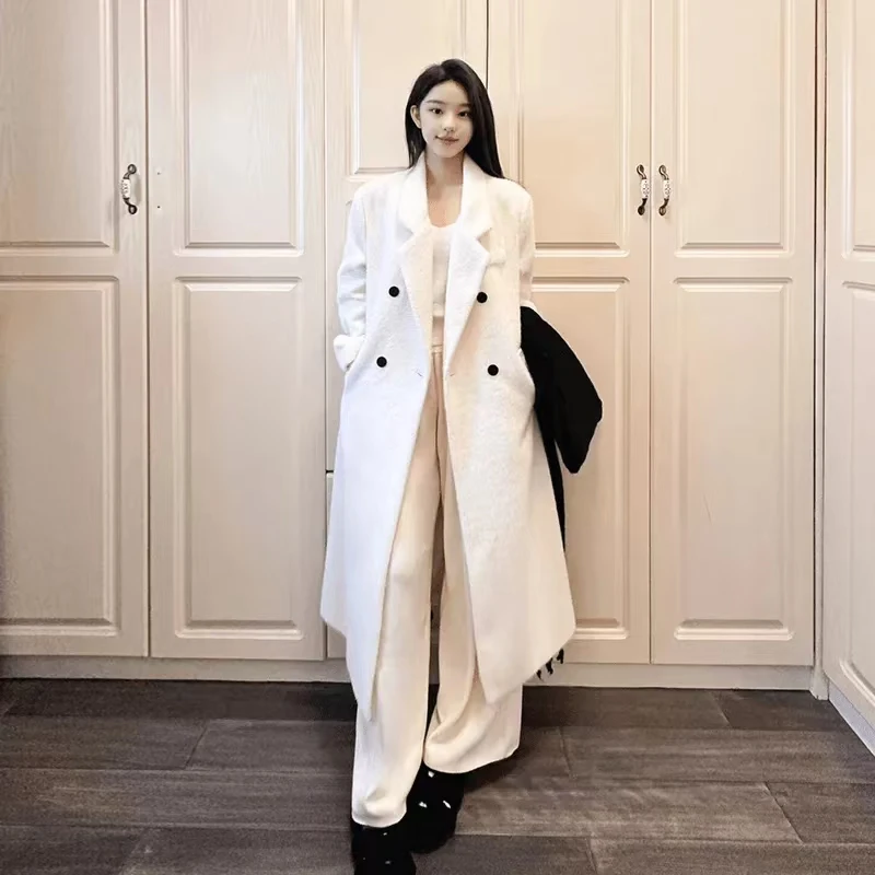 羽绒毛呢大衣气质宽松仿貂绒女白色小个子2024新款冬季韩版正肩