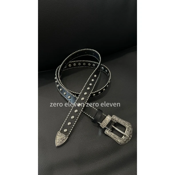 zero eleven定制复古洋气个性柳钉银色针扣百搭装饰腰带皮带V8165