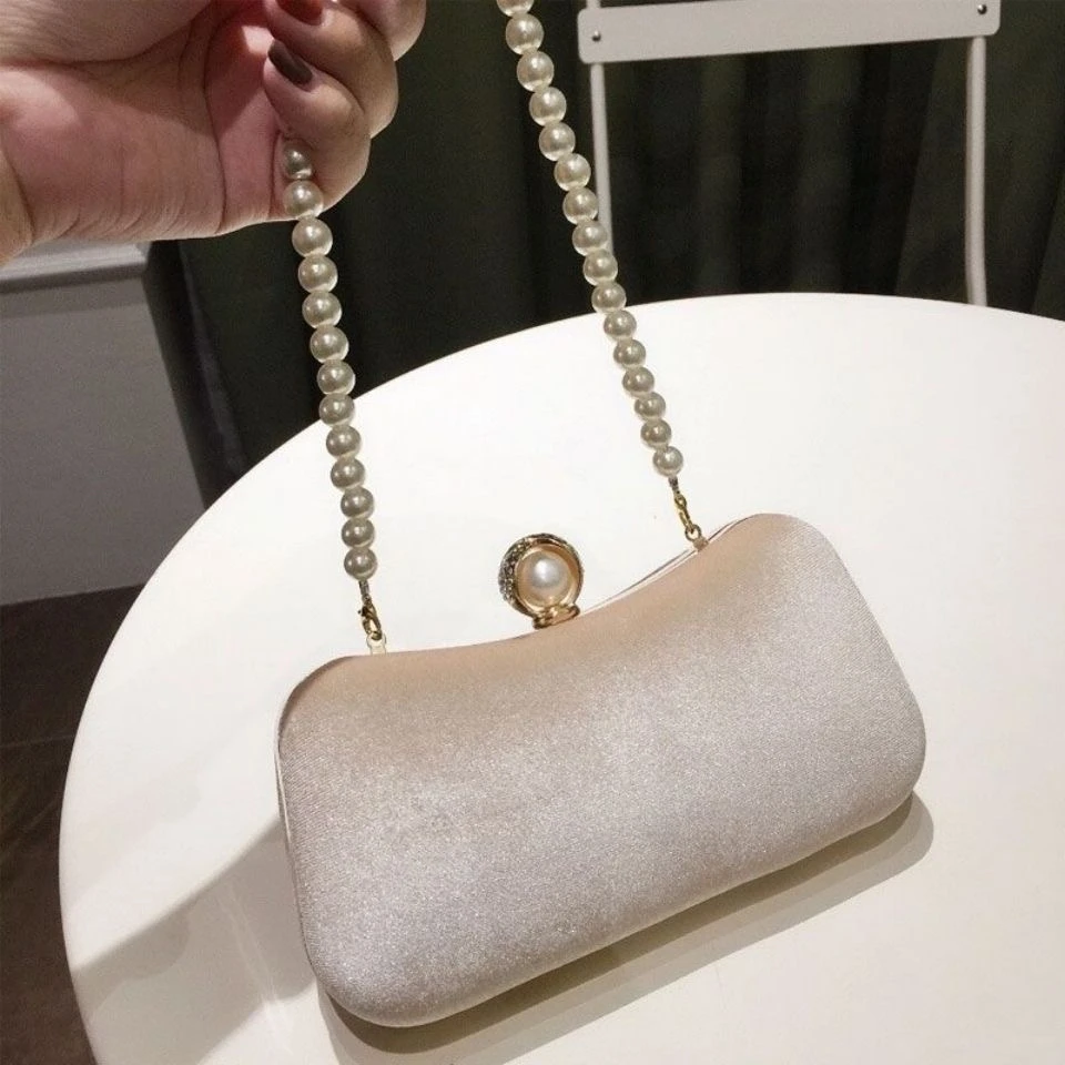 韩版丝绒烫金珍珠晚装包复古女士手包时尚名媛晚宴包旗袍手拿包