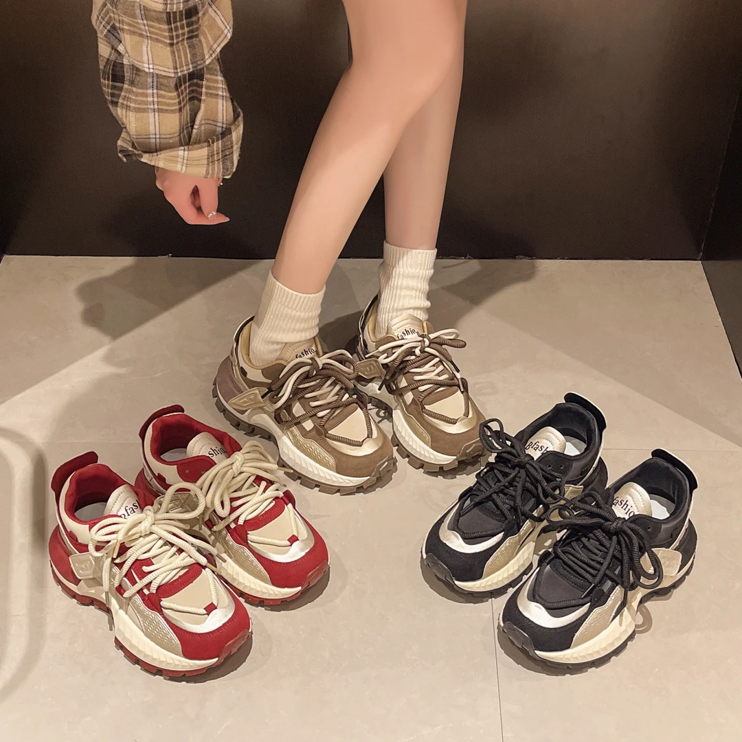 厚底阿甘鞋女2024年秋季新款拼色老爹鞋软底休闲运动鞋