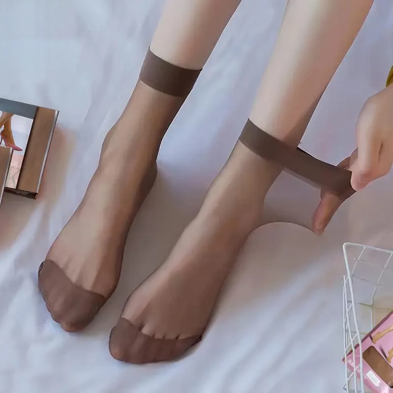 丝袜女水晶丝短丝袜超薄防勾短袜耐磨隐形透明夏季中筒袜手工时尚
