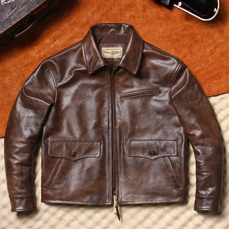张学友同款牛皮皮衣男翻领休闲皮夹克真皮皮衣油蜡然男士男款外套