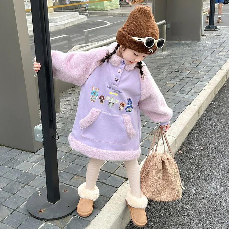 女童加绒连衣裙秋冬2024新款儿童加厚公主裙可爱宝宝冬季卫衣裙子