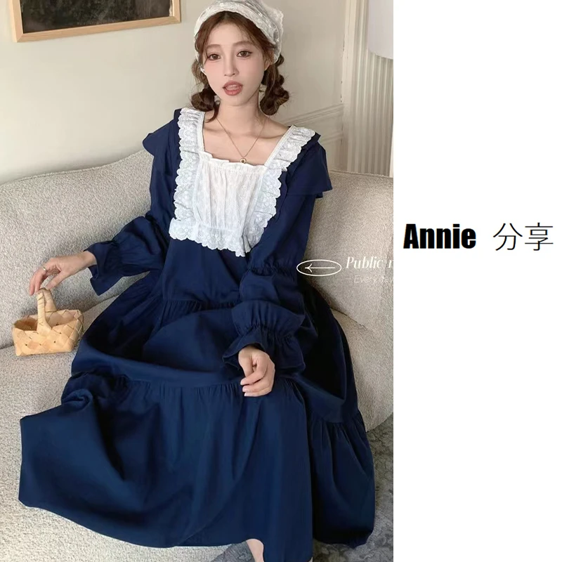 刺绣款/韩国PB品牌/ins风睡裙女/甜美纯色纯棉法式宫廷家居睡裙