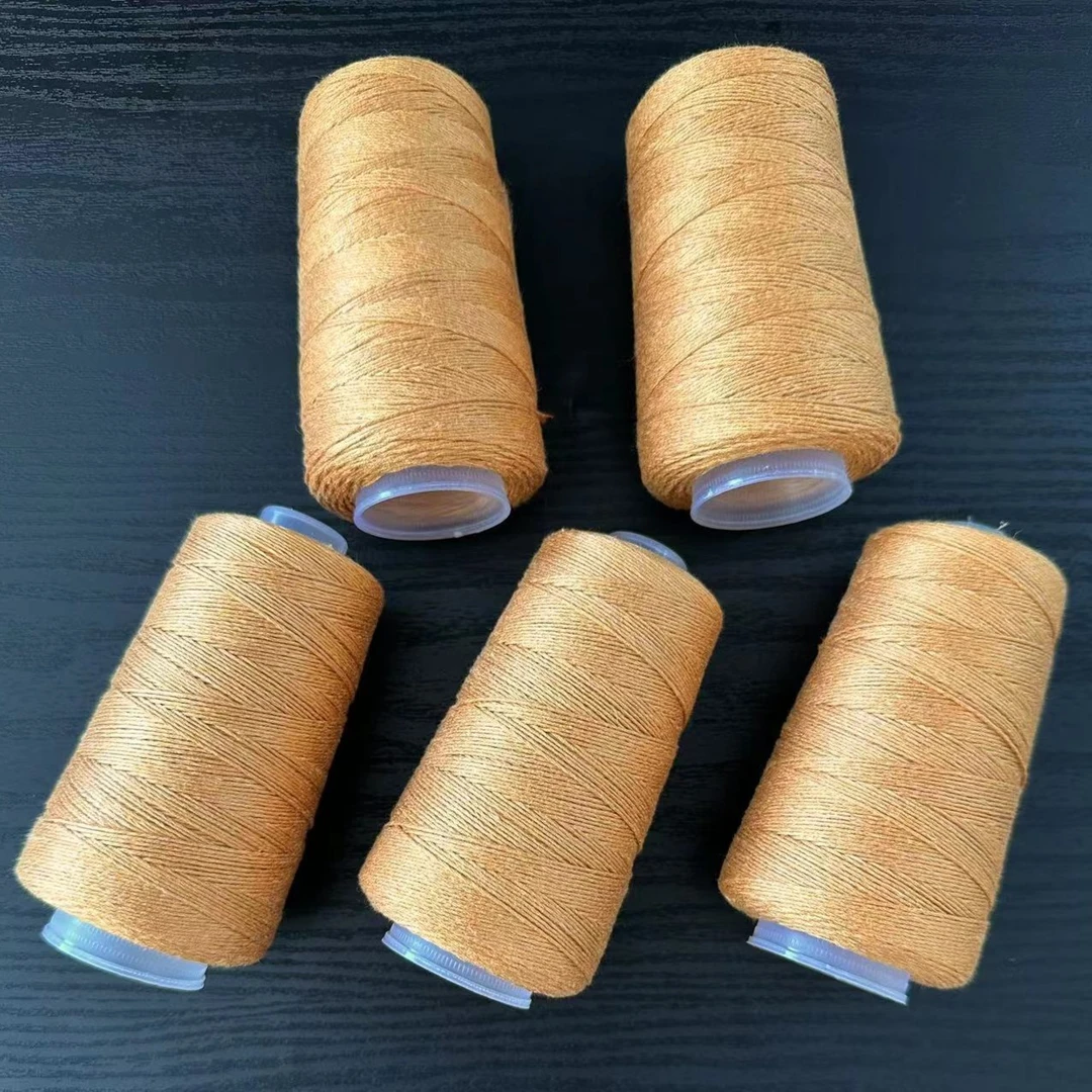 【送1付环针1付短针】杏米色手工编织毛线亚麻线短袖手编亚麻蕾丝线