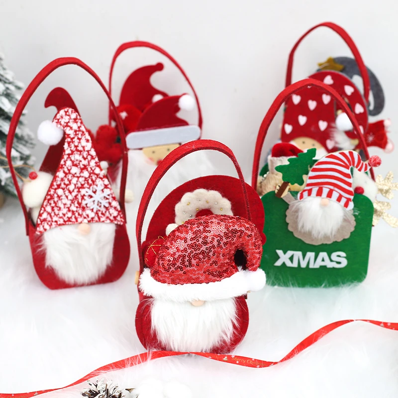悦木圣诞节装饰品圣诞老人苹果袋毛毡无纺布插花手提袋糖果礼品袋