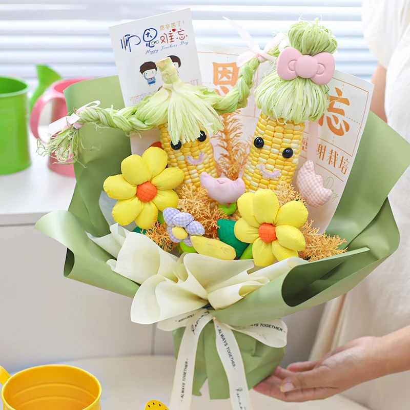 悦木 教师节创意玉米花朵玩偶花束装饰材料配件布艺小花朵diy材料