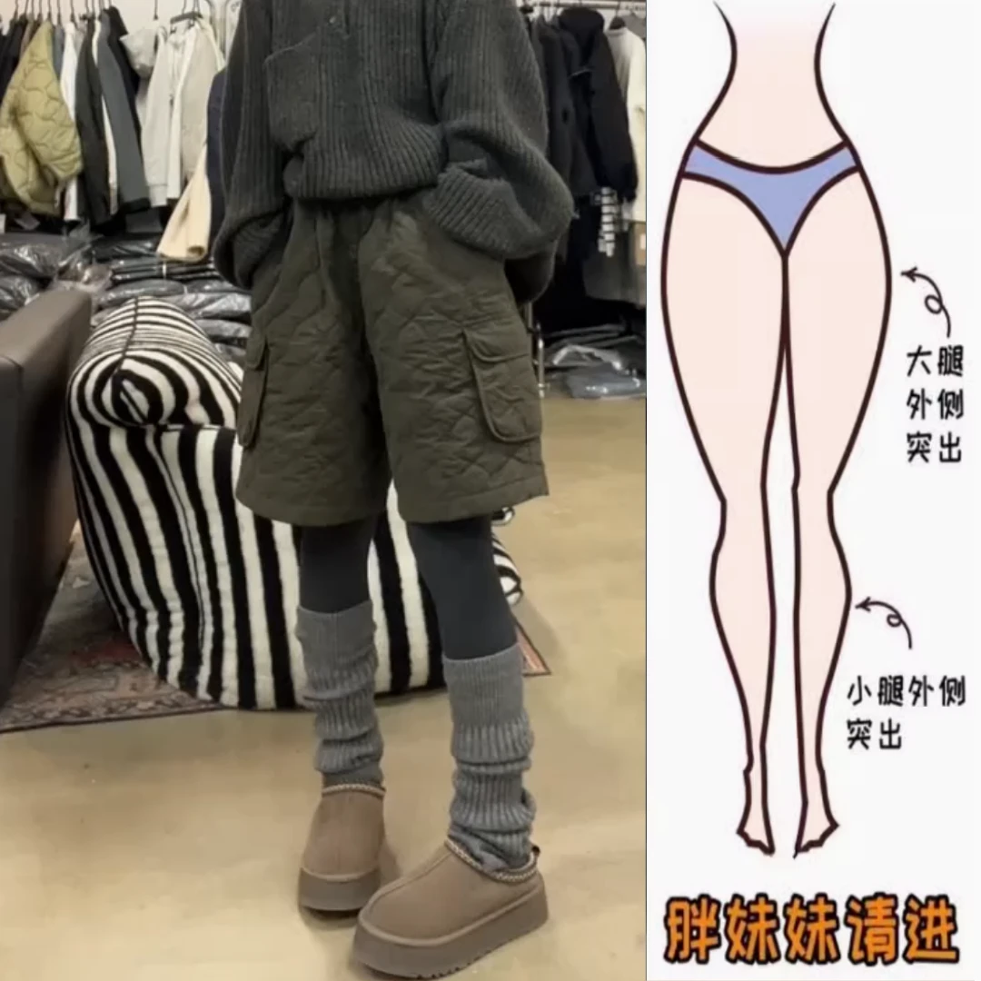 今年流行休闲夹棉短裤2024年冬季新款高腰显瘦宽松中裤