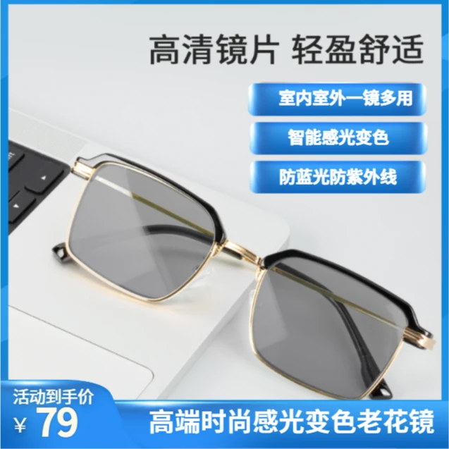 【智能感光变色】高端时尚防蓝光高颜值金属黑框设计指甲报纸面条