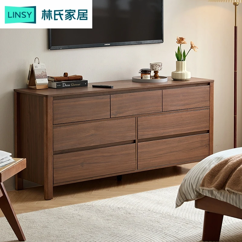 林氏家居胡桃木色六斗柜客厅靠墙储物柜抽屉收纳柜ZH轻奢家用简约