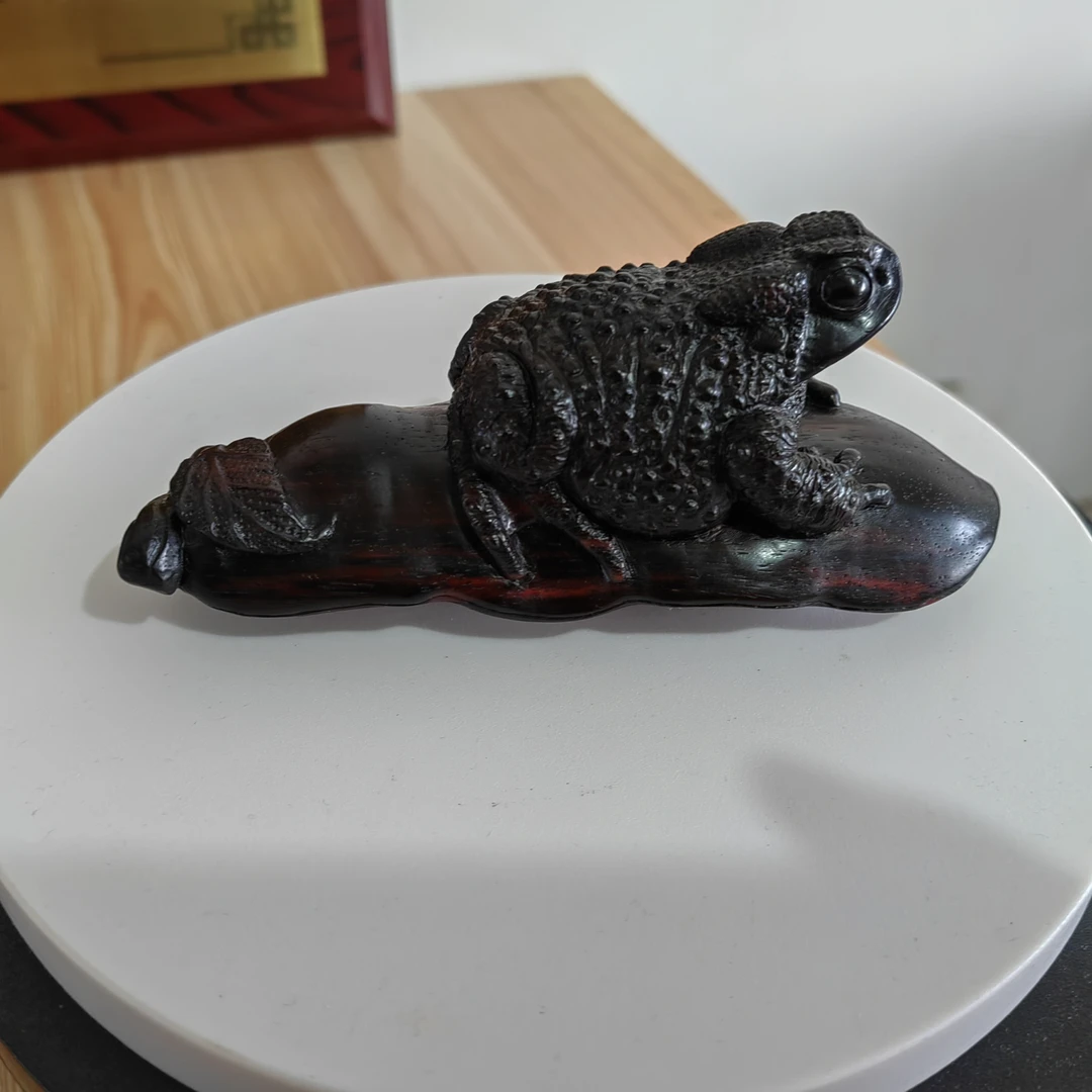 非金属木质吊坠 四季发财金蟾手把件，老挝大红酸枝黑飘红老料