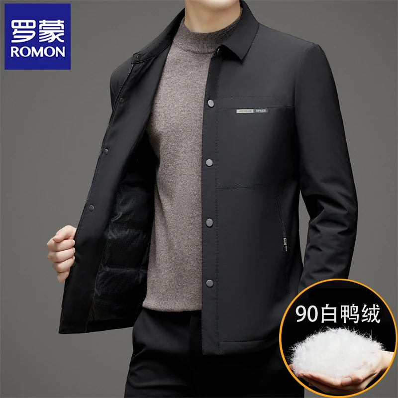 Romon/罗蒙男士羽绒服白鸭绒轻薄款男装休闲夹克短款秋冬装外套