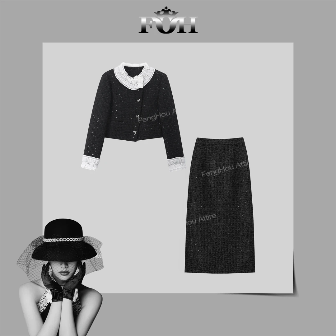 【封后轻奢设计】2024冬季新款重工亮片羊毛羽绒套装女8863503