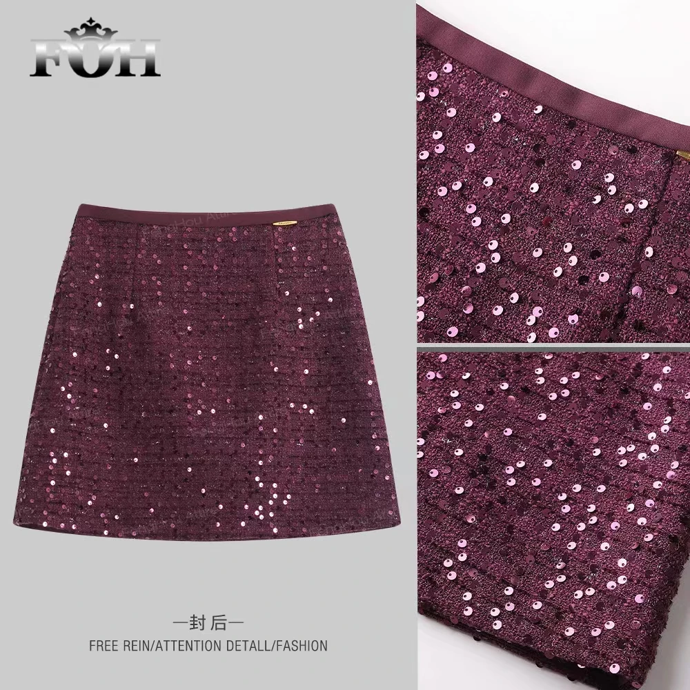 【封后轻奢设计】2024秋季新款时高腰时尚显瘦亮片短裙8863030