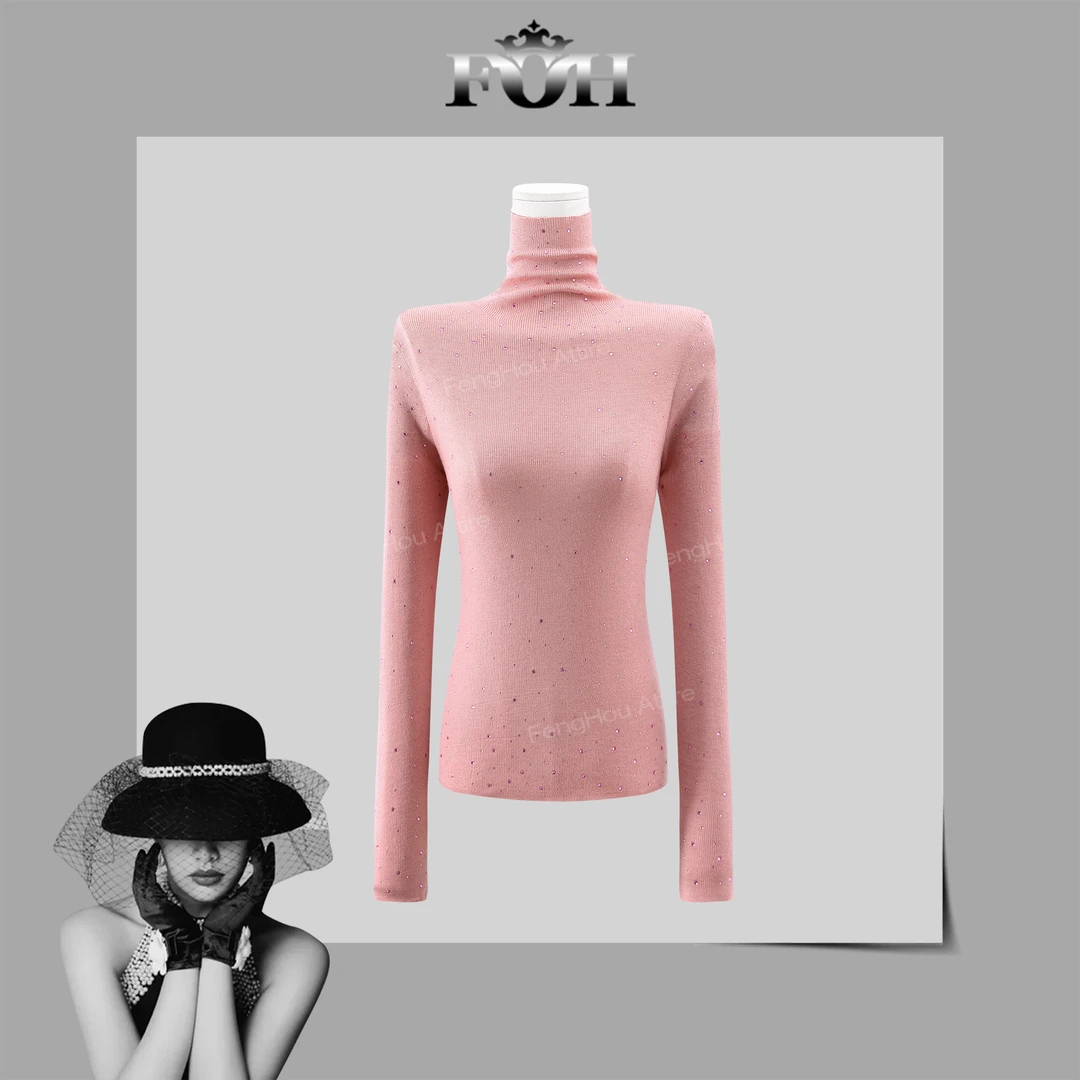 【封后轻奢设计】2024秋冬新款高领重工全身烫砖百搭时尚毛衣99052