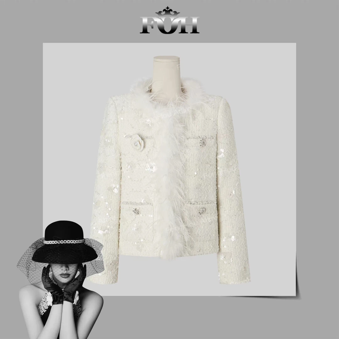 【封后轻奢设计】2024冬季新款山茶花重工亮片羽绒外套8685339