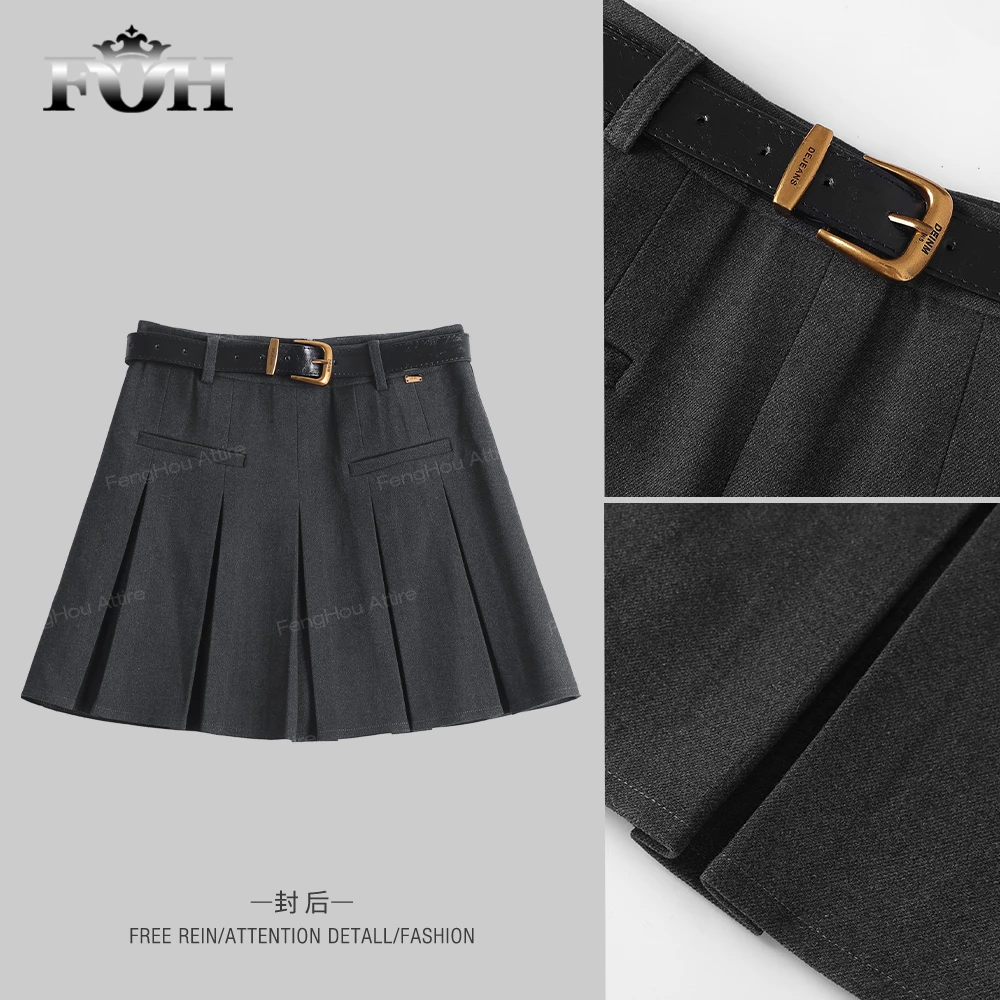 【封后轻奢设计】2024秋季新款减龄百搭腰带百褶短裙8832120