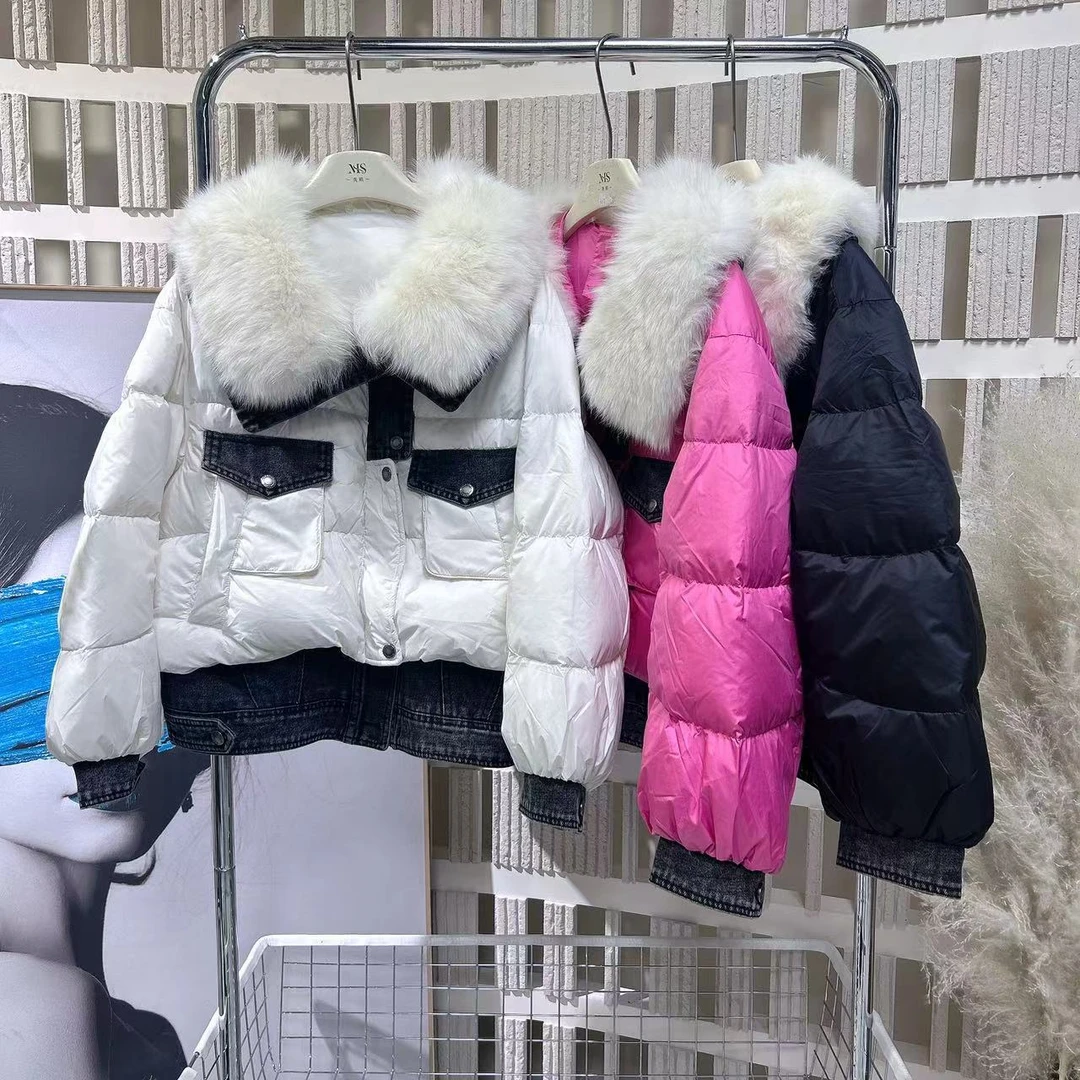 冬季新款时尚拼色翻领羽绒服23956