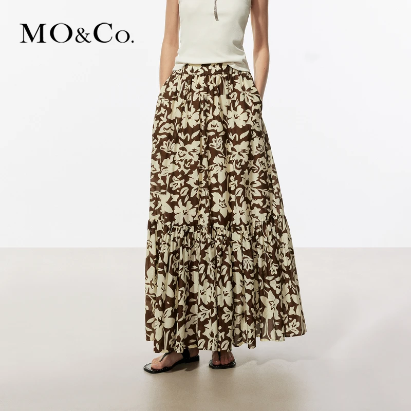 MOCO夏花叶图案含桑蚕丝半身裙MBD2SKT066