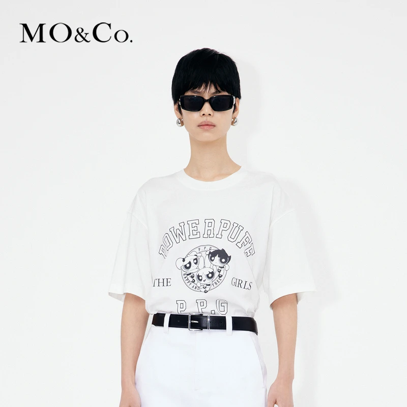 MOCO夏季飞天小女警联名系列裂纹短袖T恤美式MBC2TEE011