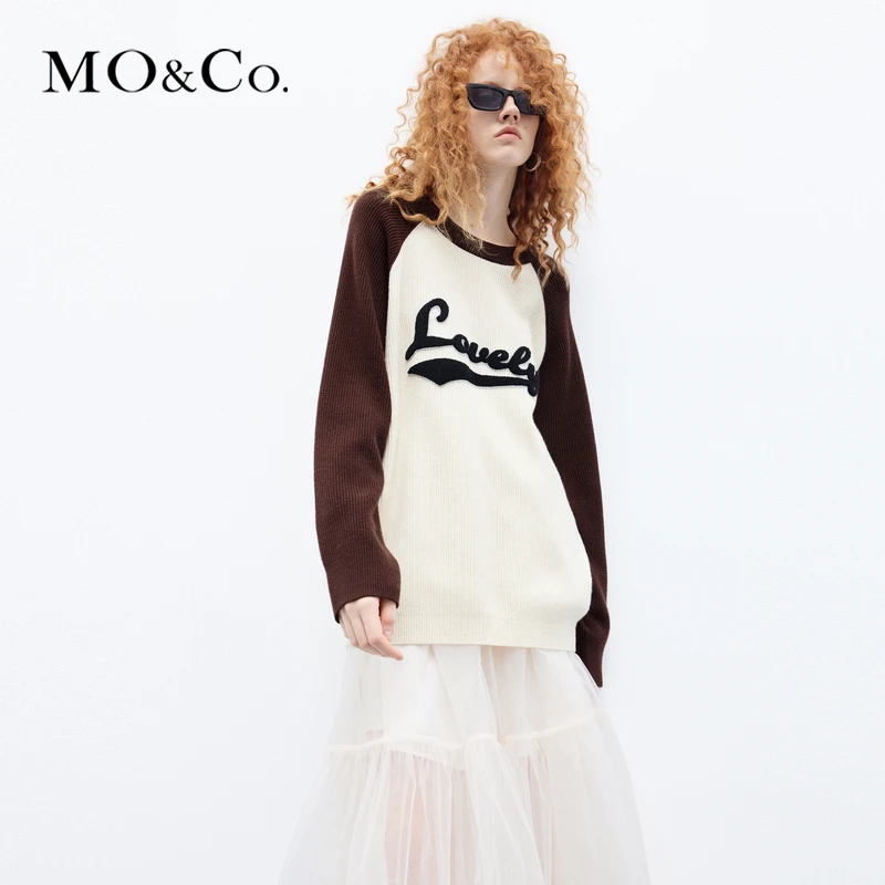 【绵羊毛×山羊绒】MOCO秋防寒插肩撞色毛巾绣毛衣MBC3SWT020