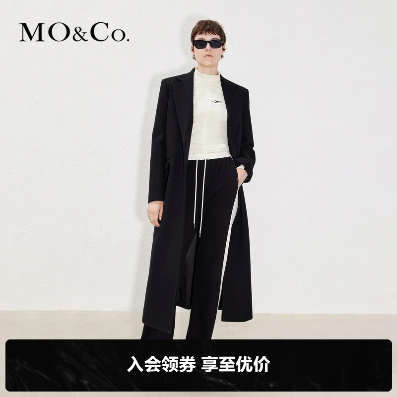 MOCO冬美丽诺绵羊毛后开叉宽肩毛呢外套大衣中长款宽松MBB4OVCT08