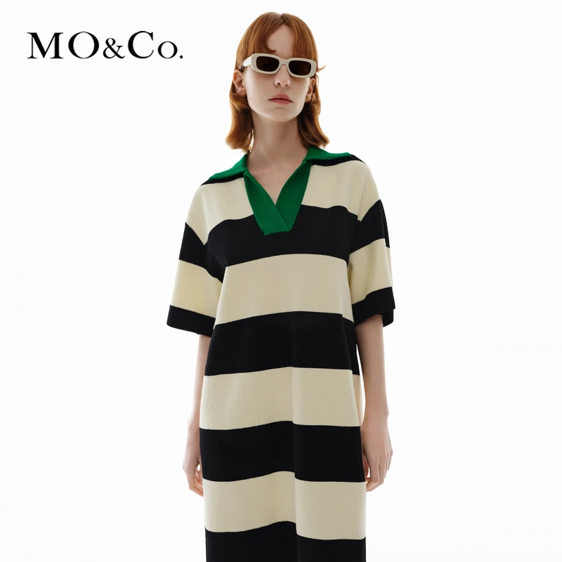 MOCO联名系列SUNNEI春撞色条纹针织连衣裙MBD1DRS036